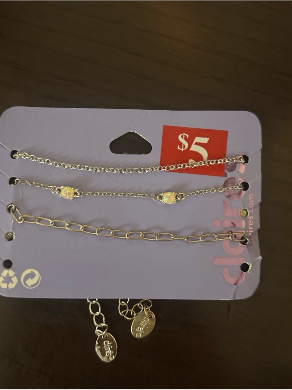 Claire's Silver-Tone Layered Anklet/Bracelet Set with Purple Accents